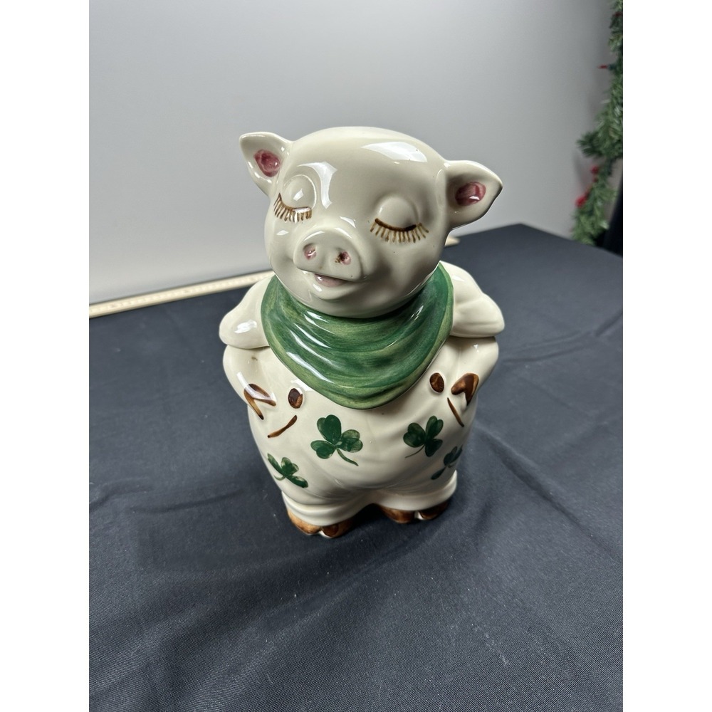 Vintage MCM 1940s- SHAWNEE POTTERY SMILEY Pig Shamrock Cookie Jar 11.25" - Picture 9 of 9
